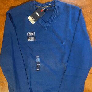 IZOD Mens V-neck Sweater Blue Pullover Size Medium Cotton NWT